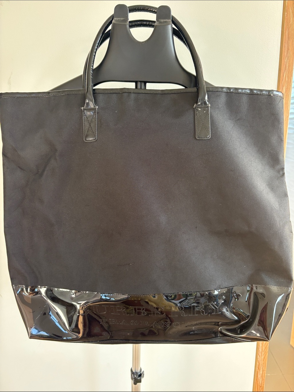 Burberry Black Canvas Tote with Patent Trim